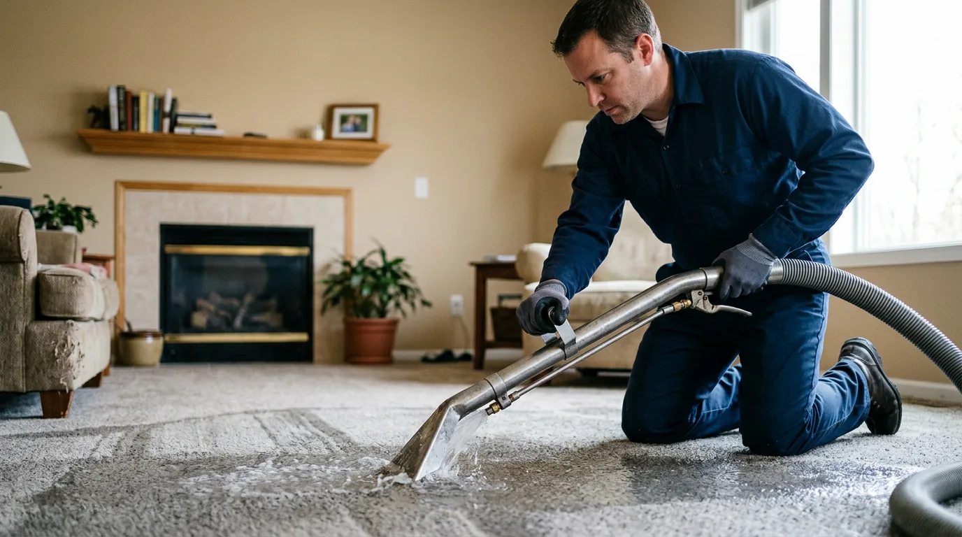 Water damage restoration technician working near Ola, AR